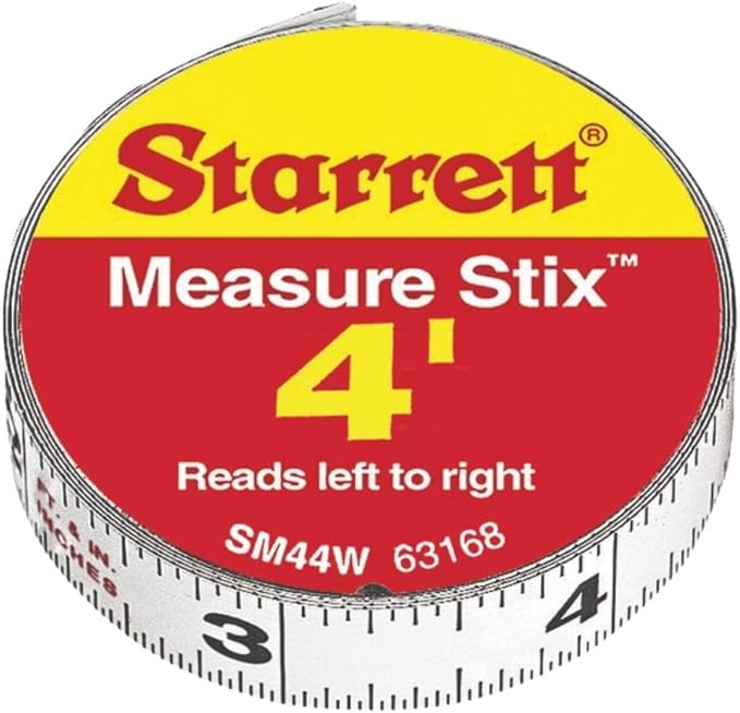 Starrett Tape Measure Stix with Adhesive Backing - Mount to Work Bench, Saw Table, Drafting Table - 1/2" x 4', English Metric, Left-Right Reading - SM44W