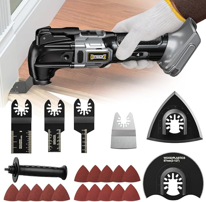 DIYtoolifz Cordless Oscillating Tool Compatible with Dewalt 20V Battery, 6 Variable Speed Brushless-Motor Oscillating Multi Kit for Cutting Wood Drywall Nails Remove Grout & Sanding(Tool Only)