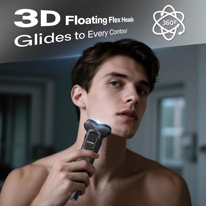 Electric Razor for Men, 3D Flex Blades with Pop-Up Trimmer, IPX8 Waterproof, Type-C Quick Charge, LED Display, Travel Lock, Wet & Dry Shave, Metallic Gunmetal, Gifts for Men Husband Father