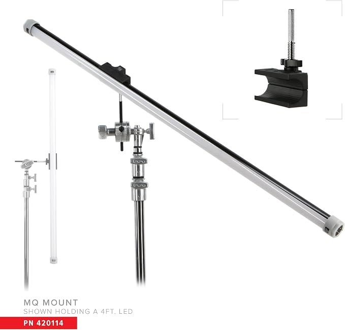Matthews MQ Mount – Anti-Crush Clamp for T-12 LED & Fluorescent Tubes with Knurled 3/8" Pin and 1/4"-20 Tapped Extension – Lightweight, Grip Head Compatible