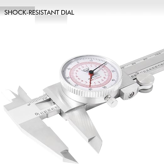PECtools 6 Inch Dial Caliper, DIN 862 Double Dial Inch/Metric Combined Caliper, 0-150mm, 0.001"/0.02mm Resolution, Shock & Oil Resistant, with Case