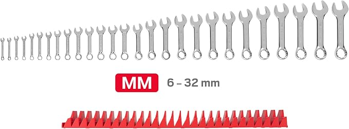 TEKTON Stubby Combination Wrench Set, 27-Piece | WCB95406 | (6 - 32 mm), Modular Organizers, Chrome Finish