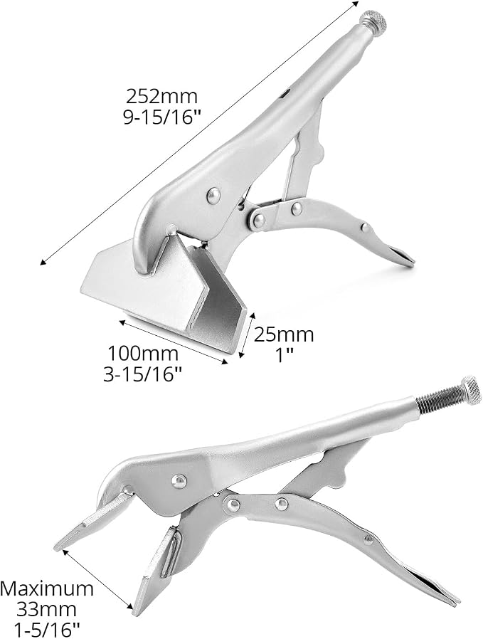 QWORK 10" Locking Sheet Metal Clamp, 4 Pcs Welding Locking Plier Tools, Heavy Duty Sheet Metal Grip Tool, Heat-Treated Nickle Plated Welding Plier, Extra Wide Duck Billed Pliers
