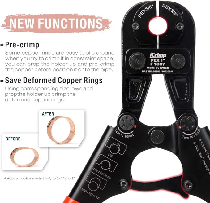 PEX Crimping Toolset for 3/8, 1/2, 3/4&1-inch Copper Rings w/Copper Ring Removal Tool