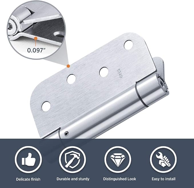 Satin Door Hinges Self Closing Hinge Auto Close Hinge Outlet Hardware Adjustable Spring Loaded Hinges 5/8" Radius Corner for Commercial Grade Self-Closing, UL Listed 3 Pack