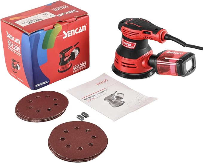 5" Electric Random Orbital Sander, 2.5 Amp Power Variable Speed Palm Sander with Vacuum Dust Collector for Woodworking, Refinish Furniture