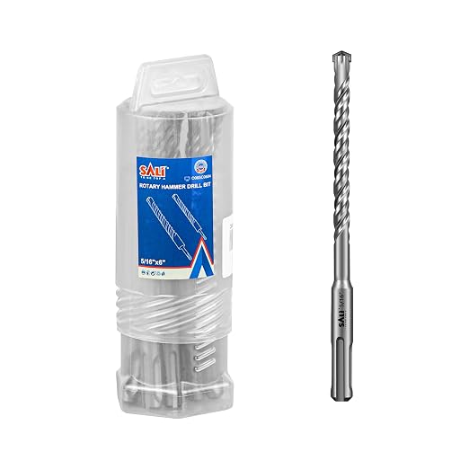 SALI 10PCS 5/16"*6" SDS Plus Rotary Hammer Drill Bit Kit for Concrete, Brick, Cement Walls, Stone - Cross-Type Double Thread Carbide Material - Suitable for Hammer Drills
