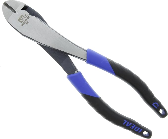 IDEAL Electrical 35-3029 Diagonal-Cutting Plier - 8 in., Angled Head Plier with Knife-to-Knife Blades, Smart Grip Handles, Integral Spring
