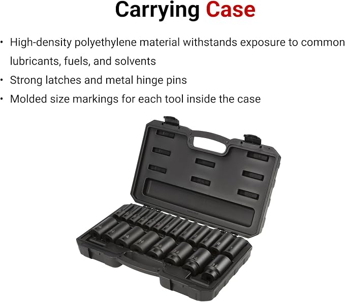 TEKTON 1/2 Inch Drive Impact Socket Set, 21-Piece | SID92306 | (5/16 - 1-1/2 in.), Deep, 6-Point, Case