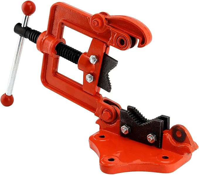 2 Pack 0.4 to 2.4 Inches Heavy Duty Pipe Vise, Forged Bench Yoke Pipe Vice Threader Pipe Plumbing Vise for Cutting, Fixing Pipes from 10 to 60mm, Orange