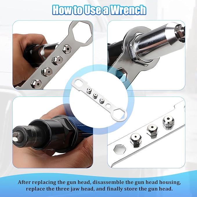 Car Pop Rivet Gun Adapter, Vehicle Cordless Riveter Drill Adapter Kit with 4 Rivet Heads 2.4 3.2 4.0 4.8mm, Auto Electric Rivet Nut Gun Riveting Tool, Universal for SUV Sedan Truck
