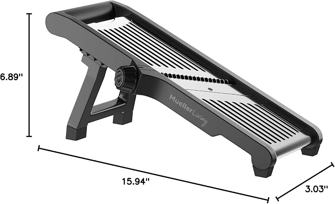 MuellerLiving Mandoline Slicer for Kitchen, Stainless Steel, Slice or Julienne, Vegetable Chopper, Fruit Slicer