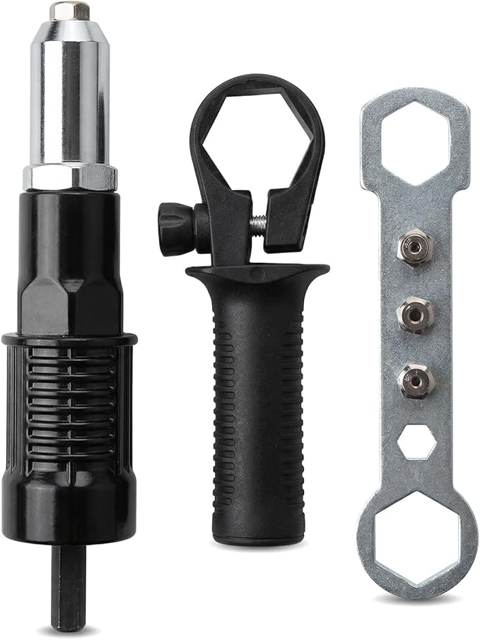 Rivet Gun Adapter Kit, Riveting Drill Attachment with 2.4mm/3.2mm/4.0mm/4.8mm Rivets Heads, Cordless Rivet Gun Power Drill Adapter Kit for Automotive Home Pop Riveting Work