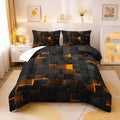 Nttopship Geometric Yellow Black Comforter Set,Light Honeycomb 3 Piece Bedding Set King Size for Teen Boys,Modern Quilt Set Geometry Decor,Microfiber Lightweight 1 Comforter 2 Pillowcases All Season