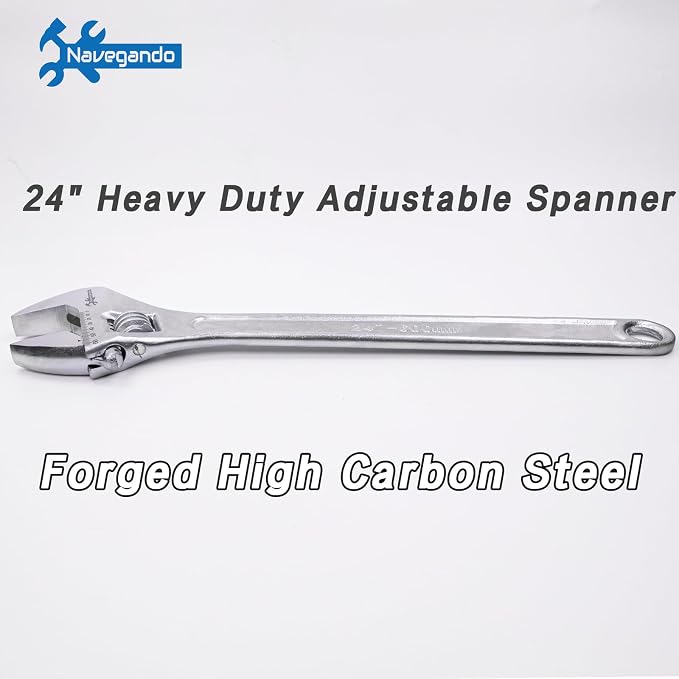 Navegando 24 Inch Large Heavy Duty Adjustable Wrench, 2.36 Inch Big Jaw Opening, High Titanium Steel Forged Industrial Long Handle Wrench for Automotive, Construction, Farm Repair