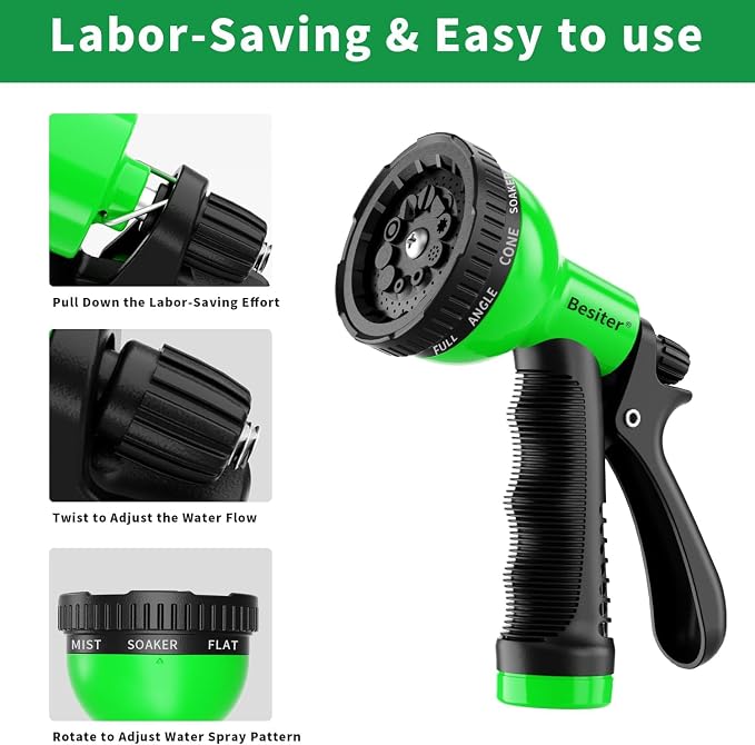 Garden Hose Nozzle Sprayer: 10 Watering Patterns Spray Nozzles Heavy Duty Hose Head Hose Attachment (Green)