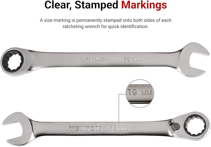 TEKTON 12 mm Reversible Ratcheting Combination Wrench | WRC23412 | 12-Point