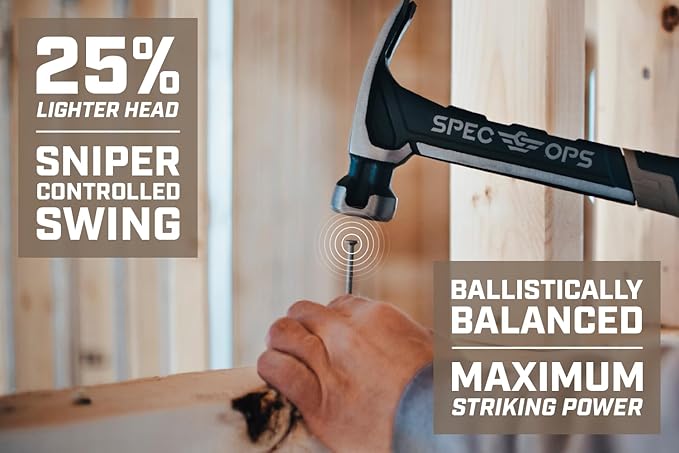 Spec Ops Tools Framing Hammer, 28 oz, Rip Claw, Milled Face, Soft Mallet Cap, Shock-Absorbing Grip, 3% Donated to Veterans