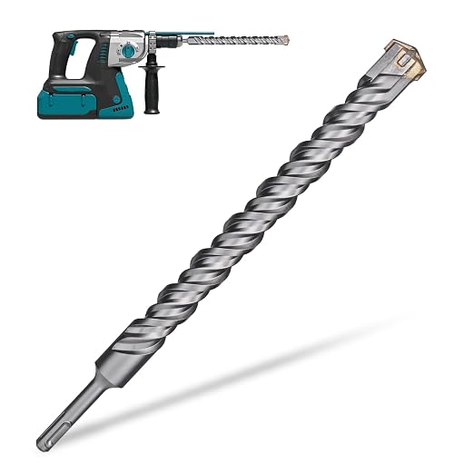1 Inch x 18 Inch SDS Plus Rotary Hammer Drill Bit, Cross Tip Double Threaded Carbide Tipped for Concrete, Brick, and Stone (1" x 16" x 18")