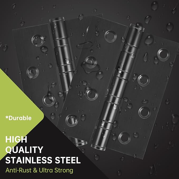 6-Pack Black Door Hinges, 4 Inch Heavy Duty Stainless Steel Hinge for Interior Exterior Doors, Max Loading 150LB, Matte Black Ball Bearing Hinges with Screws, Smooth and Quiet