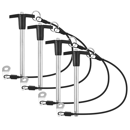 4 Pack T Handle Quick Release Pin 3/8 Inch Diameter,304 Stainless Steel Ball Locking Pin with Push Button Lanyard Usable Length 3.54"(9.5mm x 90mm)