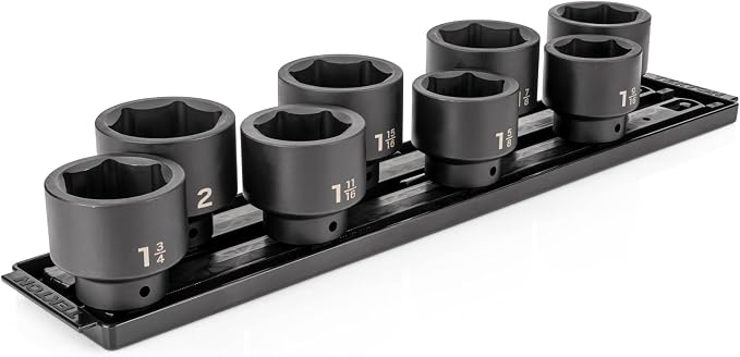 TEKTON 1/2 Inch Drive Impact Socket Set, 8-Piece | SID92106 | (1-9/16 - 2 in.), Shallow, 6-Point, Socket Rail