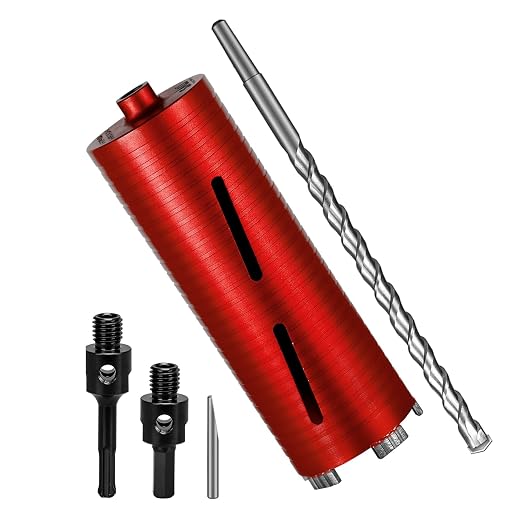 SALI Diamond Core Drill Bits 3 1/2" Diameter 10"/254mm Drilling Depth 5/8-11" Thread Core Bit Turbo Laser-Welded Segments for Cured Concrete with Brick Block Masonry with Two Adapters（Red）
