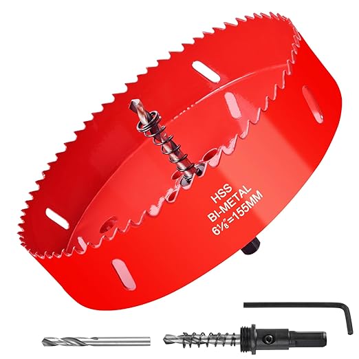 6-1/8Inch / 155mm Hole Saw for Wood, Plastic Board, Ceiling,Drywall, and Metal Sheet - HSS Bi-Metal Hole Cutter with Pilot Drill Bit