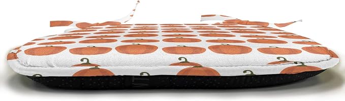Lunarable Autumn Pumpkin Chair Seating Cushion Set of 8, Simplistic Halloween Fruit Pattern on Plain Backdrop, Anti-Slip Seat Padding for Kitchen & Patio, 16"x16", Burnt Orange Green Brown