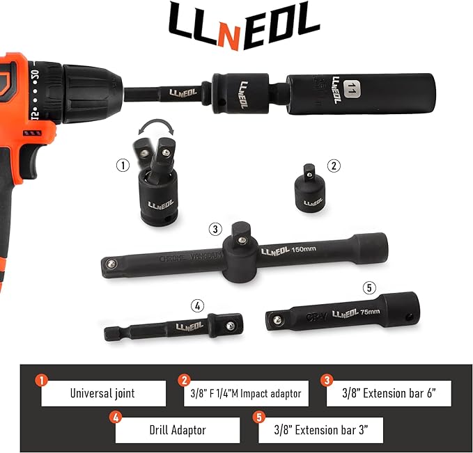 LLNEDL 3/8" Impact Socket Set Drive, 95Pcs Deep&Shallow Socket Wrench Set | 6 Point Metric&Standard Full (5/16"-3/4",8-22mm) with Spark Plug Socket, 72T Ratchet Handle, Screwdrivers for Automotive&Home