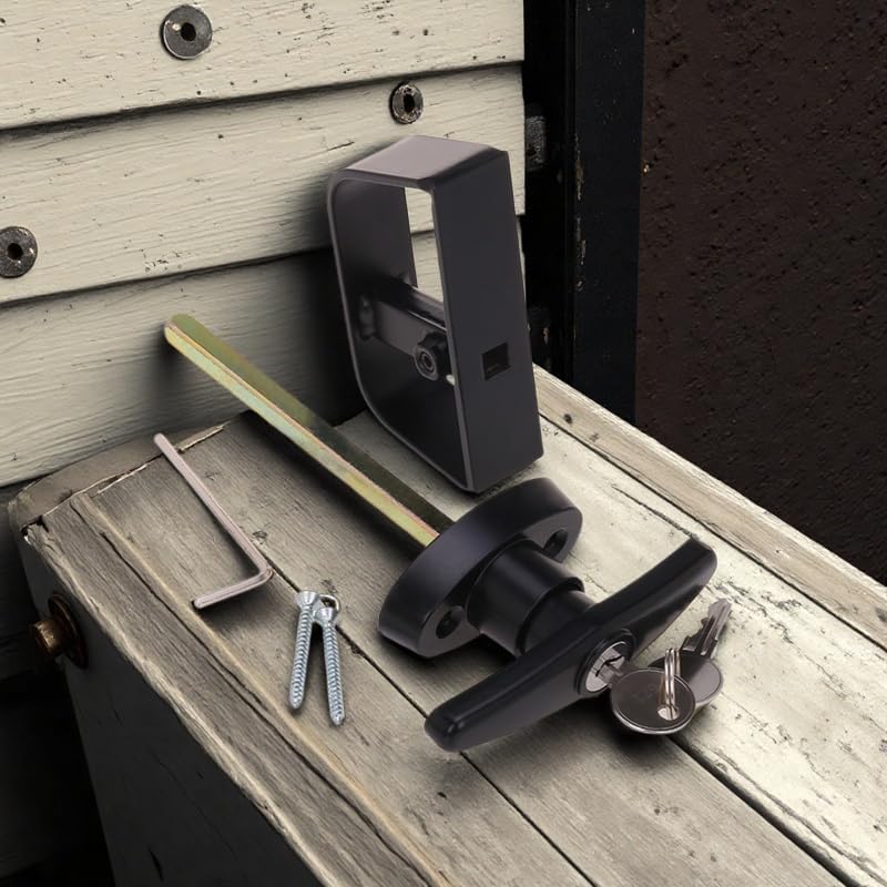 4½" T-Handle Shed Door Lock Handle with Lock Keyed Alike Garage t Handle Shed Latch Hardware Locking Handle 4.5“ T-Handle Lock with 8 Keys self-Drilling Screws and Allen Wrench 2kits