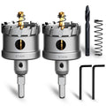 Metal Hole Saw 2''(51mm) 2Pcs Set Heavy Duty Tungsten Carbide Tipped Hole Cutters Set with a nitrided Step Drill and L-flench, for Steel Iron,Aluminum,Stainless stell