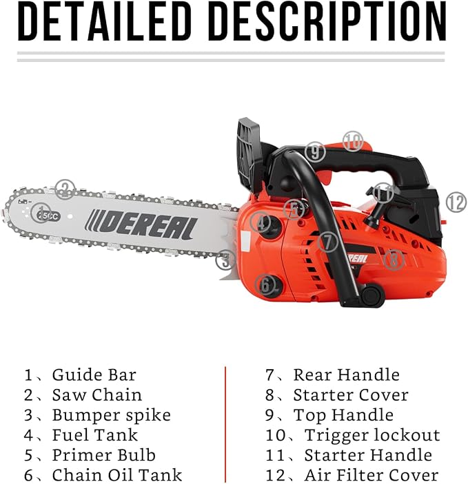 Gas Chainsaws 12 Inches Guide Board Power Chain Saws 2-Cycle Gasoline Powered Chain Saws Handheld Cordless Petrol Chainsaws Optional for Trees Wood Farm Garden Ranch Forest Cutting