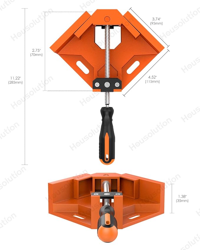 Housolution Right Angle Clamp, [2 PACK] Single Handle 90°Aluminum Alloy Corner Clamp, Right Angle Clip Clamp Tool Woodworking Photo Frame Vise Holder with Adjustable Swing Jaw - Orange