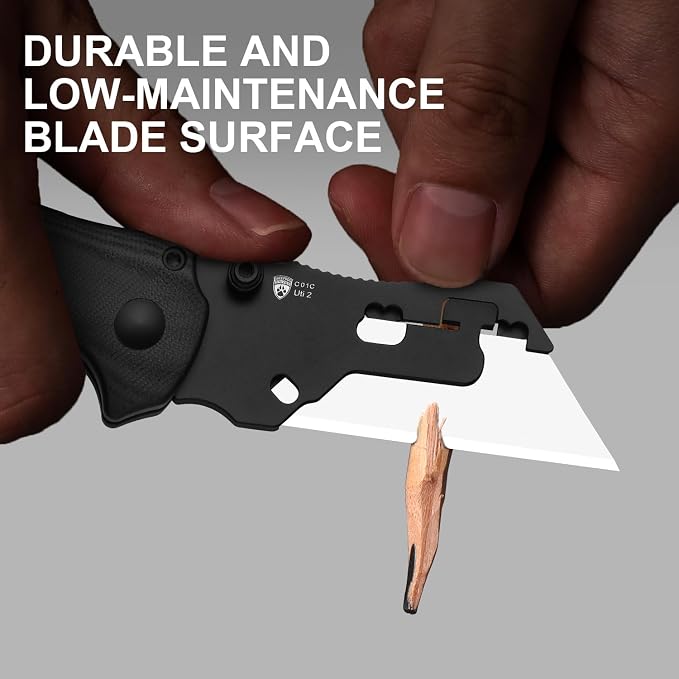 Kizer C01C Uti 2 (Tool-Free Version) Utility Knife, Button Liner Lock Box Cutter Pocket Knife with 5PCS Razor Blades, Thumb Stud Folding Knives with Black G10 Handle for Men Women V3488.29JNA3