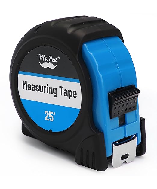 Mr. Pen- Retractable Tape Measure 25 ft, Light Blue, Easy Read, Steel Retractable Measuring Tape with Fractions, Ideal for Construction & DIY Projects