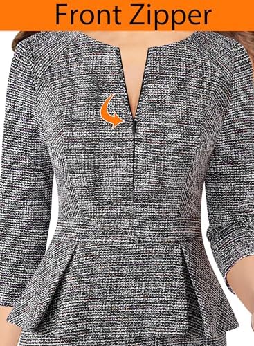VFSHOW Womens Work Business Office Front Zipper Peplum Church Sheath Dress