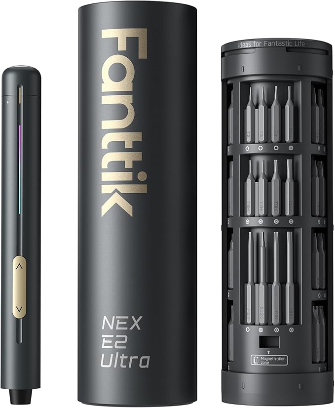 Fanttik E2 Ultra Electric Screwdriver, 0.6N.m Mini Screwdriver Set, 50 Magnetic Bits, 5/32'' Precision Screwdriver for Laptop, PC, Phone, 3D Printer, RC Cars, Electronics Repair Tools for Dad (Grey)