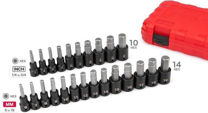 TEKTON 1/2 Inch Drive Hex Impact Bit Socket Set, 24-Piece | SIB92311