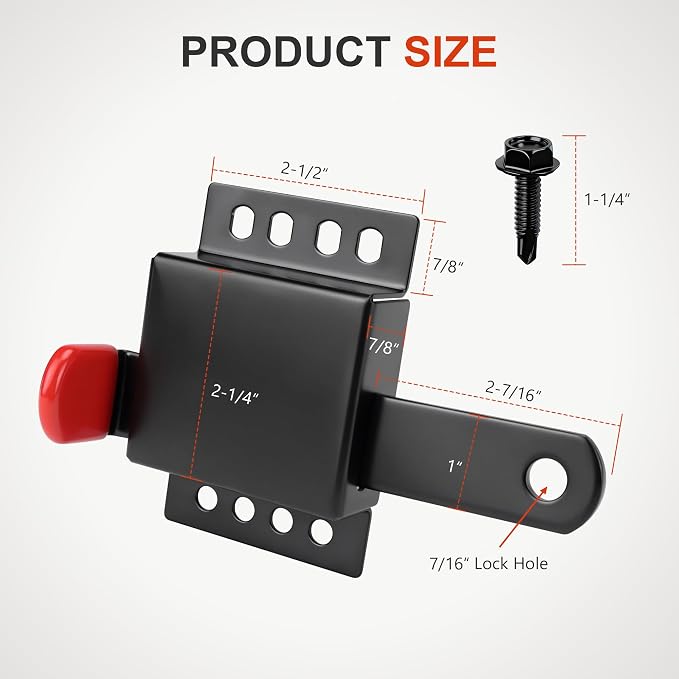 Heavy Duty Standard Garage Door Side Lock Inside Deadlock for Most Garage Door Iron Galvanizing -1 Pack, Black
