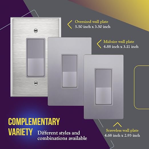 ENERLITES 3-Way Decorator Paddle Light Switch, Gloss Finish, Single Pole or Three Way, 3 Wire, Grounding Screw, Residential Grade, 15A 120V/277V, UL Listed, 93150-SV, Silver