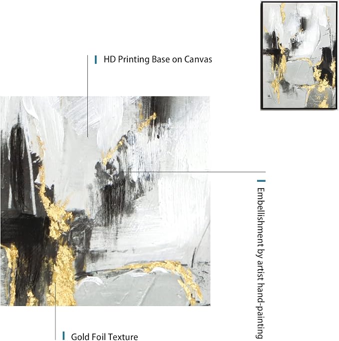 Zessonic Black and Gold Abstract Wall -Art Decor- 2 Pack 16 x 24 inches Black and White Canvas Wall Decor with Gold Foil for Living Room, Bedroom, Office, Framed, Ready to Hang