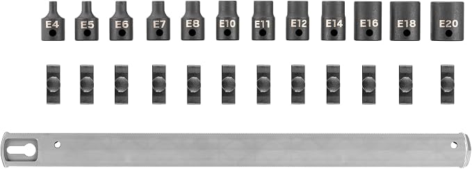 TEKTON 3/8 Inch Drive External Star Impact Socket Set, 12-Piece | SID91116 | (E4 - E20), Shallow, Socket Rail