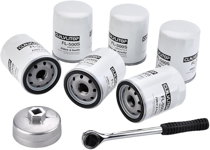 Oil Filter Kit with wrench for Ford F150 2011-2024 Explorer | Mustang Expedition Flex Fsion Transit Fusion and Chevrolet, GMC, Dodge, Lincoln Replaces FL500S AA5Z-6714-A AA5Z6714A(6 Pack)