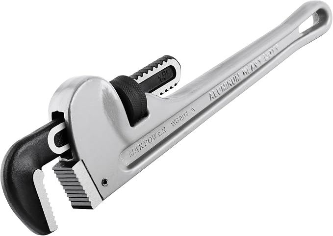 MAXPOWER 14-Inch Pipe Wrench, 2-inch Jaw Capacity | 40% Lighter Aluminum Plumbing Wrench, Heavy Duty Straight Pipe Wrenches