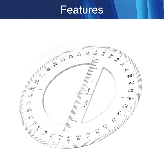 360 Degree Clear Protractor 20cm/8 Inch Diameter Plastic Math Protractors Circle Protractors Mathematical Tool for Angle Measurement