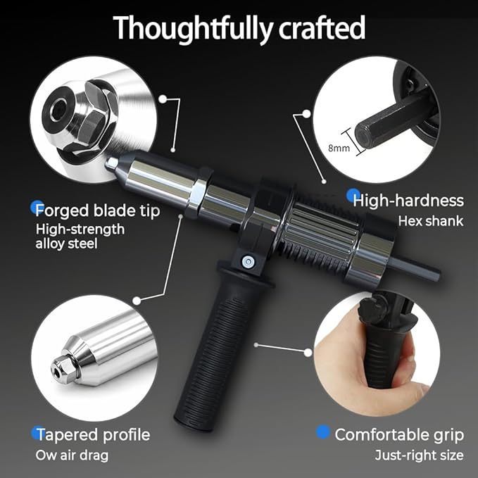 Professional Electric Rivet Gun Adapter Kit, 2026 New Pop Rivet Gun Adapter Kit, Rivet Drill Attachment, Cordless Electric Drill Riveter Insert Nut Tool, Cordless Power Drill Adaptor Kit (1 set)