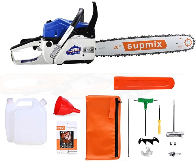 SUPMIXTOOLS 20 Inch Gas Chainsaw 62cc Gasoline Powered Chain Saw 2-Stroke Handheld Cordless Petrol Chainsaws for Cutting Wood Outdoor Home Farm Garden Use