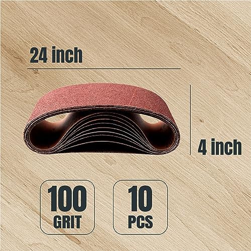 POWERTEC 4 x 24 Inch Sanding Belts, 10 PK, 100 Grit, 4x24 Belt Sander Sanding Belts Assortment, Aluminum Oxide Sandpaper for Oscillating Belt Sander, Woodworking, Metalworking (110080)