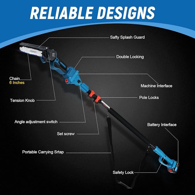 2-in-1 Pole Saw 6 Inch Cordless Handheld Chainsaw, Battery Powered Electric Chain Saw for Tree Trimming Branch Cutting Wood Pruning 15 FT Max Reach 1 * 20V 4A Battery & Charger